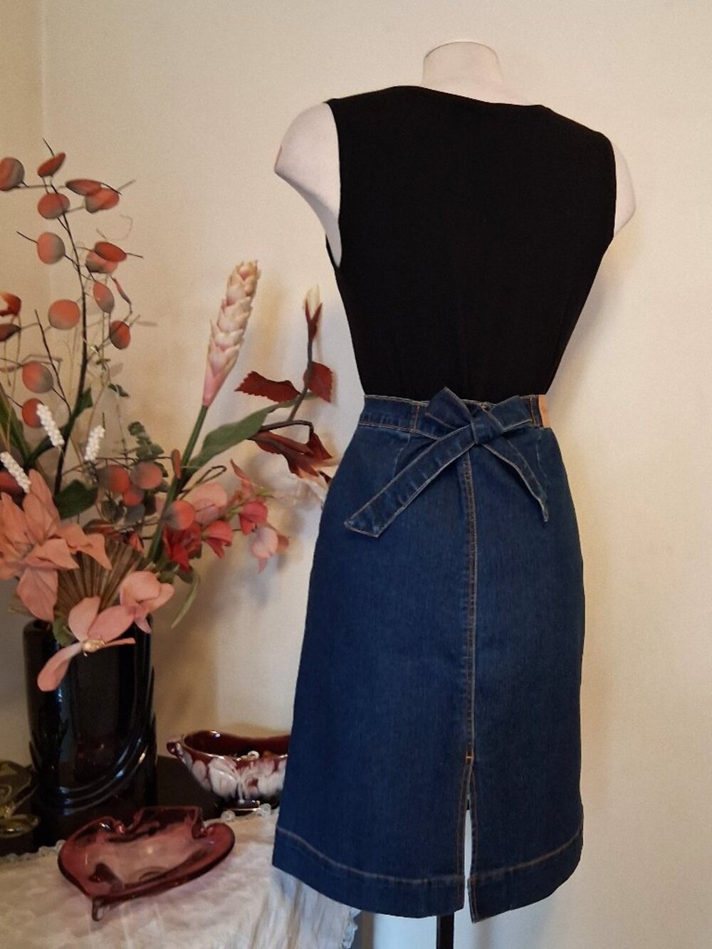 Quality High Waist Stretch Blue Denim Midi Jean Skirt Knee Length Casual Wear 16